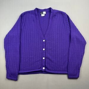 Vintage Cardigan Sweater Womens Medium Purple Knit Beldoch Popper Made USA 90s